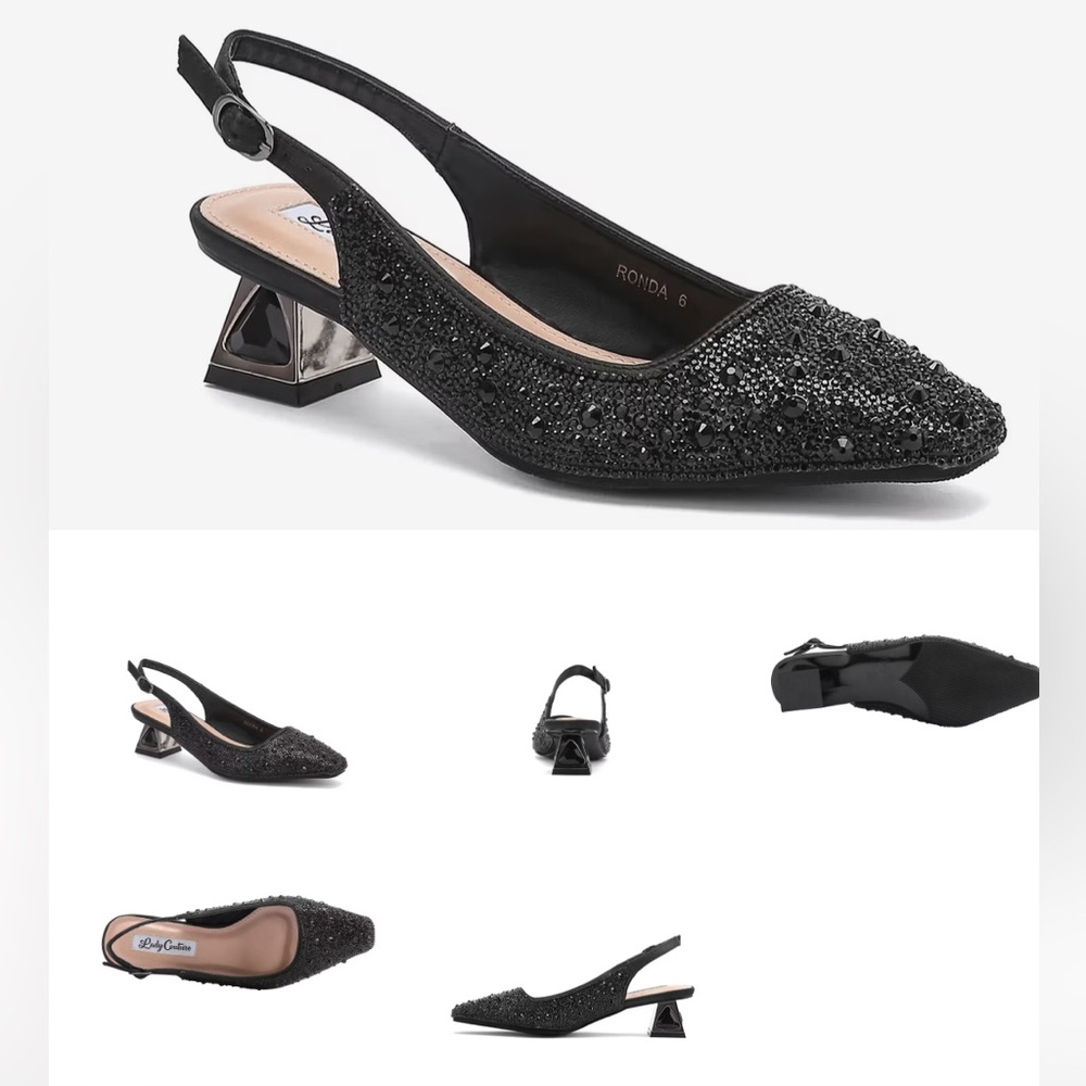 Chic Black Beaded Slingback Heels